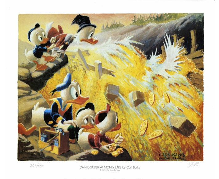 Dam disaster at money lake  - signeret tryk - Carl Barks