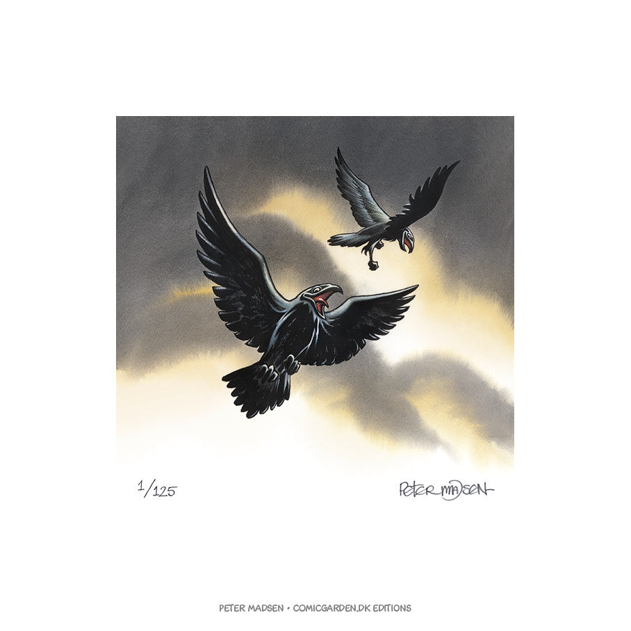 Valhalla - Hugin og Mugin - signeret og nummereret giclée tryk - Peter Madsen