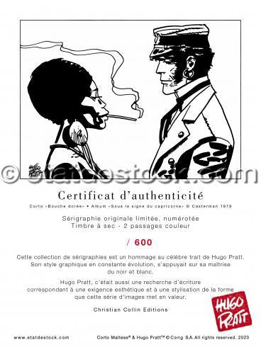 Corto Maltese -Bouche dorée -  limiteret serigrafisk tryk - Hugo Pratt