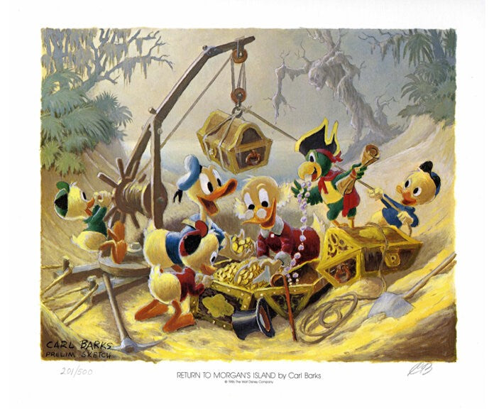 Return to Mogan's island  - signeret tryk - premininary - Carl Barks