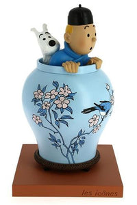 Thumbnail for Tintin kigger op af vase - Den Blå Lotus - Resin Statue - 20 cm