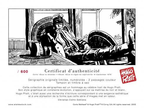 Corto Maltese -Sous la véranda -  limiteret serigrafisk tryk - Hugo Pratt