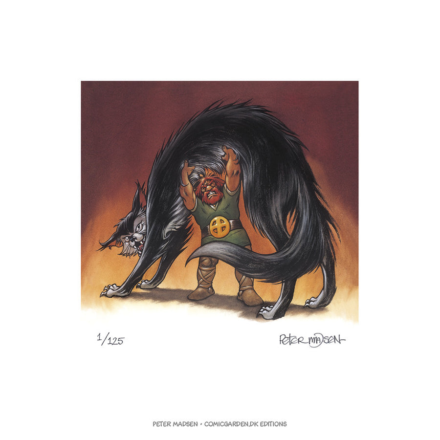 Valhalla - Thor med Udgårdslokes kat - signeret og nummereret giclée tryk - Peter Madsen